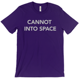 -Unisex style, crew neck, short sleeve Bella + Canvas t-shirt. Super soft, combed and ring-spun cotton. Ethically made and printed in the USA.

Funny "Cannot Into Space" meme graphic t-shirt NASA countryballs astronaut poland polandball can cadet joke gift saying tee astrophysics nope no oxygen rocket shuttle moon mars-Team Purple-Small (S)-