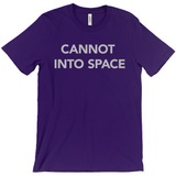 -Unisex style, crew neck, short sleeve Bella + Canvas t-shirt. Super soft, combed and ring-spun cotton. Ethically made and printed in the USA. Funny "Cannot Into Space" meme graphic t-shirt NASA countryballs astronaut poland polandball can cadet joke gift saying tee astrophysics nope no oxygen rocket shuttle moon mars-Team Purple-Small (S)-