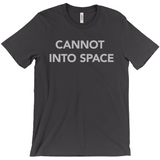 -Unisex style, crew neck, short sleeve Bella + Canvas t-shirt. Super soft, combed and ring-spun cotton. Ethically made and printed in the USA. Funny "Cannot Into Space" meme graphic t-shirt NASA countryballs astronaut poland polandball can cadet joke gift saying tee astrophysics nope no oxygen rocket shuttle moon mars-Dark Grey-Extra Small (XS)-