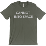 -Unisex style, crew neck, short sleeve Bella + Canvas t-shirt. Super soft, combed and ring-spun cotton. Ethically made and printed in the USA. Funny "Cannot Into Space" meme graphic t-shirt NASA countryballs astronaut poland polandball can cadet joke gift saying tee astrophysics nope no oxygen rocket shuttle moon mars-Army-Extra Small (XS)-