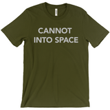 -Unisex style, crew neck, short sleeve Bella + Canvas t-shirt. Super soft, combed and ring-spun cotton. Ethically made and printed in the USA.

Funny "Cannot Into Space" meme graphic t-shirt NASA countryballs astronaut poland polandball can cadet joke gift saying tee astrophysics nope no oxygen rocket shuttle moon mars-Olive-Extra Small (XS)-