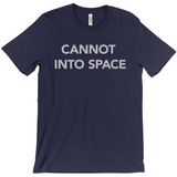 -Unisex style, crew neck, short sleeve Bella + Canvas t-shirt. Super soft, combed and ring-spun cotton. Ethically made and printed in the USA. Funny "Cannot Into Space" meme graphic t-shirt NASA countryballs astronaut poland polandball can cadet joke gift saying tee astrophysics nope no oxygen rocket shuttle moon mars-Navy-Extra Small (XS)-