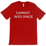 -Unisex style, crew neck, short sleeve Bella + Canvas t-shirt. Super soft, combed and ring-spun cotton. Ethically made and printed in the USA.

Funny "Cannot Into Space" meme graphic t-shirt NASA countryballs astronaut poland polandball can cadet joke gift saying tee astrophysics nope no oxygen rocket shuttle moon mars-Red-Extra Small (XS)-