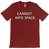 -Unisex style, crew neck, short sleeve Bella + Canvas t-shirt. Super soft, combed and ring-spun cotton. Ethically made and printed in the USA.

Funny "Cannot Into Space" meme graphic t-shirt NASA countryballs astronaut poland polandball can cadet joke gift saying tee astrophysics nope no oxygen rocket shuttle moon mars-Cardinal-Extra Small (XS)-