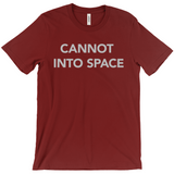 -Unisex style, crew neck, short sleeve Bella + Canvas t-shirt. Super soft, combed and ring-spun cotton. Ethically made and printed in the USA. Funny "Cannot Into Space" meme graphic t-shirt NASA countryballs astronaut poland polandball can cadet joke gift saying tee astrophysics nope no oxygen rocket shuttle moon mars-Cardinal-Extra Small (XS)-