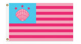 Barbieland Flag Prop Replica, Custom 3x2 or 5x3 ft High Quality Banner-Well made Barbieland seashell, stars and stripes national flag prop replica. Printed polyester,single or double sided w/blackout layer, grommets or pole sleeve. 3x2'/2x3' or 3x5'/5x3'. Funny pop culture girlpower summer president barbie cosplay birthday party supplies home decor dorm decoration wall hanging blue pink-5 ft x 3 ft-Standard-Grommets-
