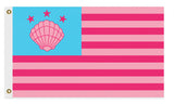 Barbieland Flag Prop Replica, Custom 3x2 or 5x3 ft High Quality Banner-Well made Barbieland seashell, stars and stripes national flag prop replica. Printed polyester,single or double sided w/blackout layer, grommets or pole sleeve. 3x2'/2x3' or 3x5'/5x3'. Funny pop culture girlpower summer president barbie cosplay birthday party supplies home decor dorm decoration wall hanging blue pink-3 ft x 2 ft-Standard-Grommets-