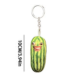 -Printed plush with attached ring for use with keys, backpack, as a zipper pull, etc. This item ships from abroad and averages 2-3 weeks for delivery to the USA. green cucumber keychain plush weird freaky face wtf watermelon striped pickle novelty toy gift -