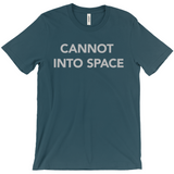 -Unisex style, crew neck, short sleeve Bella + Canvas t-shirt. Super soft, combed and ring-spun cotton. Ethically made and printed in the USA. Funny "Cannot Into Space" meme graphic t-shirt NASA countryballs astronaut poland polandball can cadet joke gift saying tee astrophysics nope no oxygen rocket shuttle moon mars-Deep Teal-Extra Small (XS)-