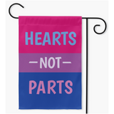 -100% poly poplin-canvas fabric, wash on gentle, hang to dry.12x18" , 18x27" or 24x36" - single or double sided. Flag hanger / stand not included.Made in and shipped from the USA. Bisexual LGBTQ LGBTQIA LGBTQX Bi Sexual Pride Trans Transgender Nonbinary Love is Love Garden Flag Rights Equality Protest We Say Gay -Double-18.325x27 inch-