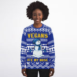 -Funny all-over-print unisex sweatshirt made of soft, comfortable cotton/polyester/spandex blend with brushed fleece interior. Each panel is individually printed, cut & sewn to ensure a flawless graphic that won't crack or peel. funny veganism vegetarian winter holiday hanukkah christmas mens womens jumper ugly sweater-