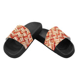 Funny Bacon Weave Slide Sandals-High quality slip-on sandals constructed of lightweight, durable, soft and comfortable PVC. These sandals are made-to-order. Free shipping from abroad. Woven bacon slice print pattern funny amens womens unisex meme breakfast pork-