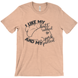 -Soft, comfortable mens/unisex style Airlume combed and ring-spun cotton shirt. Made-to-order and shipped form the USA. Funny dirty naughty bbq barbeque bar-b-que barbecue pork sex joke butt rubbed pig piggy t-shirt boyfriend gift -Heather Peach-Medium (M)-