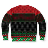 -Funny all-over-print unisex sweatshirt made of soft and comfortable cotton/polyester/spandex blend with brushed fleece interior. Each panel is individually printed, cut and sewn to ensure a flawless graphic that won't crack or peel. 

Mens womens Christmas pullover jumper ugly sweater santa claus your mom mommy joke-