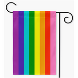 -100% poly poplin-canvas fabric, wash on gentle, hang to dry.12x18" , 18x27" or 24x36" - single or double sided. Flag hanger / stand not included.Made in and shipped from the USA. Gay Pride Eight Stripe Rainbow Gilbert Baker Garden Flag LGBTQ LGBTQIA LGBTQX Historical Love is Love Rights Equality Protest We Say Gay -Double-18.325x27 inch-