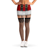 Funny Naughty Santa Leggings, Sexy All-Over-Print Christmas Cosplay-Premium polyester and spandex blend four-way stretch costume / cosplay leggings. Squat-proof with elastic waistband and microfiber stitching. Free Shipping Worldwide. Christmas holiday naughty elf sexy Santa cosplay roleplay costume leggings. All over print, bare legs with xmas costume unisex womens juniors-
