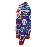 Home Base For Christmas Funny Baseball Ugly Sweater Print Sweatshirt-Homebase For Christmas Funny Baseball Ugly Sweater Print Sweatshirt - Premium AOP (all over print) Ugly Sweater printed pullover jumper. Unisex adult XS, Small, Medium, Large, XL, 2XL, 3XL and 4XL. Made-to-order. Ships in 5-8 business days, 2 weeks to the US. Great humorous home for the holidays pun baseball fan gift.-