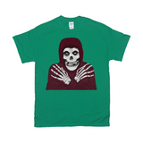 Crmson Ghost Graphic Tee, Classic Horror Icon, Small to 5X, Low Prices-100% cotton Gildan fine jersey fitted unisex tee. 3-5 days from USA. Crimson Ghost classic serial horror film icon. Skeleton with hooded skull, crossed skeletal hands. This skull faced fiend is the perfect grim reaper for punk rock pirates and misfits though few today would desire a post Cyclotrode X world. Haloween-Kelly Green-Small (S)-