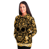 Baroque Skull Hoodie, Gothic All Over Print Hooded Pullover Sweatshirt--