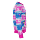 Fa-La-La-La-Mingo! Florida Santa Sweatshirt, AOP Christmas Jumper-Funny all-over-print unisex sweatshirt made of soft, comfortable cotton/polyester/spandex blend with brushed fleece interior. Each panel is individually printed, cut & sewn for a flawless graphic that won't crack or peel. Mens womens pullover jumper ugly sweater pink flamingo bird joke novelty tropical xmas holiday.-