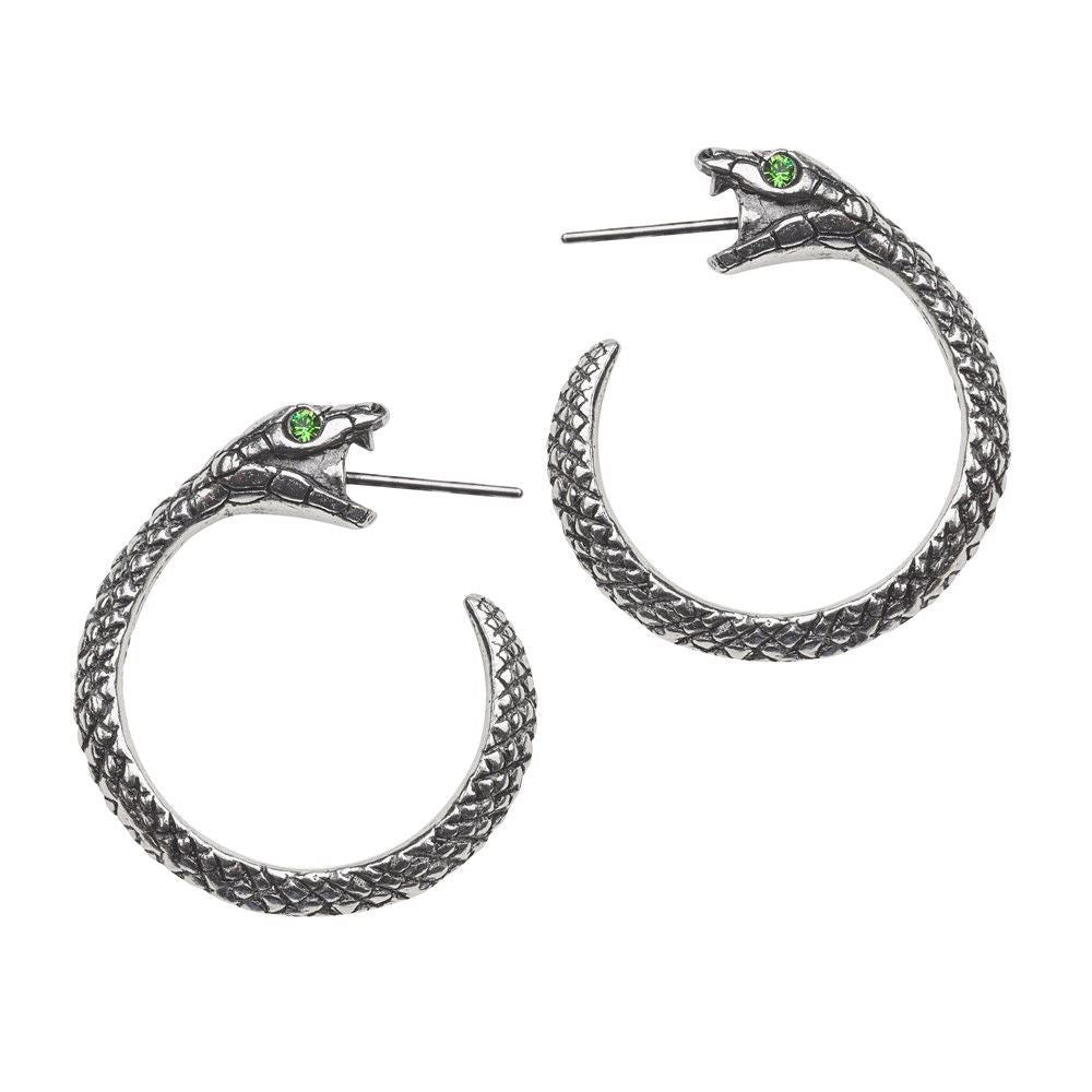 Alchemy Gothic SOPHIA SERPENT Earrings, Small Ouroboros Snake Hoops-