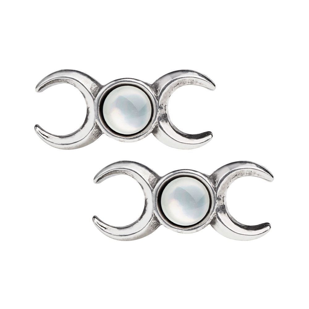 Triple Goddess Stud Earrings, Alchemy Gothic - Fine Pewter, Mother of Pearl-