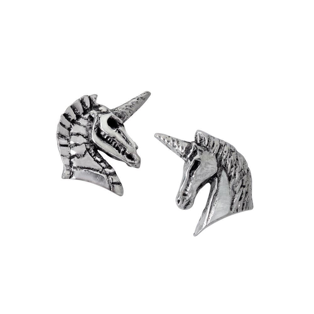 Alchemy Gothic UNICORN DUALITY Stud Earrings, Fantasy Skeletal, E411-