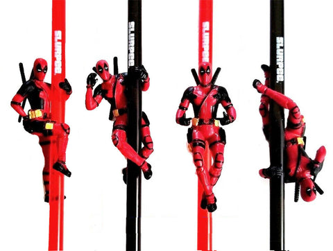 -Complete set of 4 hard plastic 7-Eleven promo Slurpee straws, two transparent red & two black, each with an attached figure of Deadpool in a different stripper pole pose. Straws are 12" with ~3" figures. Made in the USA by Whirley Drinkware in 2018 exclusively for 7-11. Complete set of 4, New in unopened packaging. -