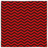 -Polyester jersey knit 24 inch square bandana, kerchief, handkerchief, hanky, neckerchief, do-rag, facemask, headscarf, babushka, hankey. Custom made. Retro vintage style wizard star pattern. Twin lodge pattern zigzag peaks red and black classic retro surreal mystery suspense opart design. Horizontal or diagonal stripes.-Horizontal-