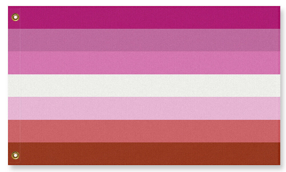 Lesbian Pride Flag, Classic Pink Striped LGBT LGBTQ Equality Banner-High quality, professionally printed polyester flag in your choice of size and style, single or fully double-sided with blackout layer, grommets or pole pocket / sleeve. 2x1ft / 1x2ft, 3x2ft / 2x3ft, 5x3ft / 3x5ft, custom. Fully customizable. Classic Pink Stripe Lesbian Pride LGBT GLBT LGBTQ LGBTQIA LGBTQX banner flag-5 ft x 3 ft-Standard-Grommets-