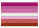Lesbian Pride Flag, Classic Pink Striped LGBT LGBTQ Equality Banner-High quality, professionally printed polyester flag in your choice of size and style, single or fully double-sided with blackout layer, grommets or pole pocket / sleeve. 2x1ft / 1x2ft, 3x2ft / 2x3ft, 5x3ft / 3x5ft, custom. Fully customizable. Classic Pink Stripe Lesbian Pride LGBT GLBT LGBTQ LGBTQIA LGBTQX banner flag-3 ft x 2 ft-Standard-Grommets-