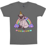 Magical Pugicorn Shirt - Funny Unicorn Pug and Rainbow Graphic Tee-The Pugicorn... half pug, half unicorn, all magic. Super cute retro pug illustration with ice cream cone unicorn horn, wings strapped on and ready for flight. High quality mens / unisex style graphic tee. Cute funny ice cream cone unicorn pug dog shirt.-Charcoal-Small-