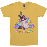 Magical Pugicorn Shirt - Funny Unicorn Pug and Rainbow Graphic Tee-The Pugicorn... half pug, half unicorn, all magic. Super cute retro pug illustration with ice cream cone unicorn horn, wings strapped on and ready for flight. High quality mens / unisex style graphic tee. Cute funny ice cream cone unicorn pug dog shirt.-Ginger-Small-