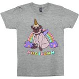 Magical Pugicorn Shirt - Funny Unicorn Pug and Rainbow Graphic Tee-The Pugicorn... half pug, half unicorn, all magic. Super cute retro pug illustration with ice cream cone unicorn horn, wings strapped on and ready for flight. High quality mens / unisex style graphic tee. Cute funny ice cream cone unicorn pug dog shirt.-Heather Grey-Small-