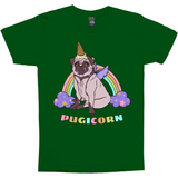 Magical Pugicorn Shirt - Funny Unicorn Pug and Rainbow Graphic Tee-The Pugicorn... half pug, half unicorn, all magic. Super cute retro pug illustration with ice cream cone unicorn horn, wings strapped on and ready for flight. High quality mens / unisex style graphic tee. Cute funny ice cream cone unicorn pug dog shirt.-Kelly Green-Small-
