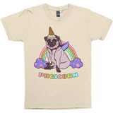 Magical Pugicorn Shirt - Funny Unicorn Pug and Rainbow Graphic Tee-The Pugicorn... half pug, half unicorn, all magic. Super cute retro pug illustration with ice cream cone unicorn horn, wings strapped on and ready for flight. High quality mens / unisex style graphic tee. Cute funny ice cream cone unicorn pug dog shirt.-Natural-Small-