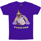 Magical Pugicorn Shirt - Funny Unicorn Pug and Rainbow Graphic Tee-The Pugicorn... half pug, half unicorn, all magic. Super cute retro pug illustration with ice cream cone unicorn horn, wings strapped on and ready for flight. High quality mens / unisex style graphic tee. Cute funny ice cream cone unicorn pug dog shirt.-Purple-Small-