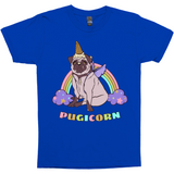 Magical Pugicorn Shirt - Funny Unicorn Pug and Rainbow Graphic Tee-The Pugicorn... half pug, half unicorn, all magic. Super cute retro pug illustration with ice cream cone unicorn horn, wings strapped on and ready for flight. High quality mens / unisex style graphic tee. Cute funny ice cream cone unicorn pug dog shirt.-Royal-Small-