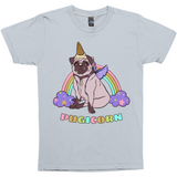 Magical Pugicorn Shirt - Funny Unicorn Pug and Rainbow Graphic Tee-The Pugicorn... half pug, half unicorn, all magic. Super cute retro pug illustration with ice cream cone unicorn horn, wings strapped on and ready for flight. High quality mens / unisex style graphic tee. Cute funny ice cream cone unicorn pug dog shirt.-Silver-Small-