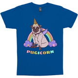 Magical Pugicorn Shirt - Funny Unicorn Pug and Rainbow Graphic Tee-The Pugicorn... half pug, half unicorn, all magic. Super cute retro pug illustration with ice cream cone unicorn horn, wings strapped on and ready for flight. High quality mens / unisex style graphic tee. Cute funny ice cream cone unicorn pug dog shirt.-Turquise-Small-
