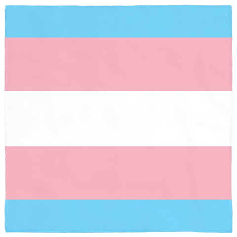 Transgender Pride Bandana, 24x24 inches - Trans Rights-Polyester jersey knit 24 inch square bandana, kerchief, handkerchief, hanky, neckerchief, do-rag, facemask, headscarf, babushka, hankey. GLBT LGBT LGBTQ LGBTQIA LGBTQX LGBTQ Plus LGBTQ+ Transfeminine Transmasculine Trans Feminine Masculine Transgender gender identity Pride Rights Equality striped bandanas. -Horizontal Stripes-