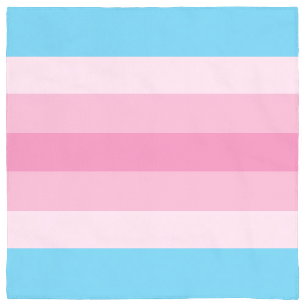 Transfeminine Pride Bandana, 24x24 inches, Trans Rights-Polyester jersey knit 24 inch square bandana, kerchief, handkerchief, hanky, neckerchief, do-rag, facemask, headscarf, babushka, hankey. GLBT LGBT LGBTQ LGBTQIA LGBTQX LGBTQ Plus LGBTQ+ Transfeminine Trans Feminine Trans Transgender gender identity Pride Rights Equality striped bandanas. -Square - Polyester-24x24 inch-