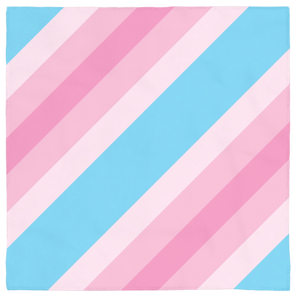 Transfeminine Pride Bandana, 24x24 inches - Trans Rights-Polyester jersey knit 24 inch square bandana, kerchief, handkerchief, hanky, neckerchief, do-rag, facemask, headscarf, babushka, hankey. GLBT LGBT LGBTQ LGBTQIA LGBTQX LGBTQ Plus LGBTQ+ Transfeminine Trans Feminine Trans Transgender gender identity Pride Rights Equality striped bandanas. -Square - Polyester-24x24 inch-