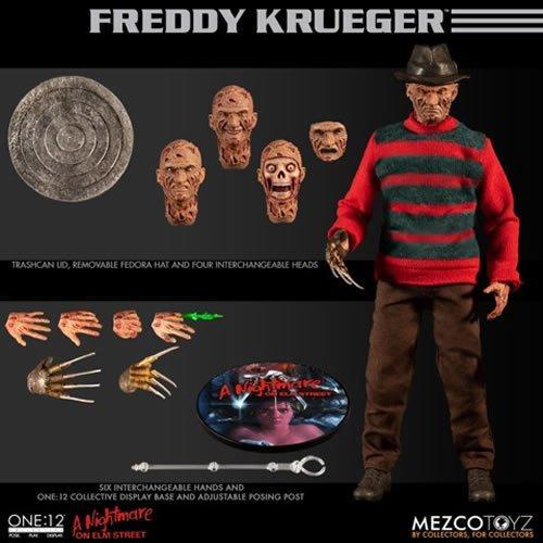 NOES Freddy Krueger Mezco One 12 Collective Action Figure-Mezco Toyz Nightmare on Elm Street 1:12/6.3in/16cm collector's series action figure. Shipped from the USA. Highly detailed, hand painting, full costume over 30 points of articulation. Interchangeable hands (6) including with claw glove & severed finger, -