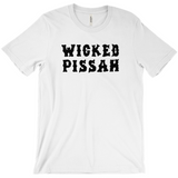 Funny WICKED PISSAH Tee, Mens/Unisex Adult Sizes, Shipped from the USA-Soft airlume cotton standard fit t-shirt with short sleeves and crew neck. - Boston Mass New England Massachusetts New Hampshire Rhode Island Maine Vermont Connecticut MA NH RI MN VT CT aweome regionalism saying slang townie chowda head masshole sox celtics bruins huskies revolution patriots black wolves fan smaht -S-White-