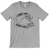 -Soft, comfortable mens/unisex style Airlume combed and ring-spun cotton shirt. Made-to-order and shipped form the USA. Funny dirty naughty bbq barbeque bar-b-que barbecue pork sex joke butt rubbed pig piggy t-shirt boyfriend gift -Athletic Heather-Medium (M)-
