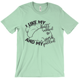 -Soft, comfortable mens/unisex style Airlume combed and ring-spun cotton shirt. Made-to-order and shipped form the USA. Funny dirty naughty bbq barbeque bar-b-que barbecue pork sex joke butt rubbed pig piggy t-shirt boyfriend gift -Mint-Medium (M)-