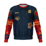 Funny Police Navidad Christmas Cop Costume Sweatshirt / AOP Pullover-Funny 'Police Navidad' Christmas Cop costume patter all over print (AOP) holiday jumper / sweatshirt. Unisex adult XS, Small, Medium, Large, XL, 2XL, 3XL, 4XL. Made-to-order. 2 weeks to the US. Humorous law enforcement xmas pun Feliz Navidad, Merry Christmas, Officer Santa, Holiday security, gift guard, casuall cosplay-XS-