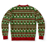 -Funny all-over-print unisex sweatshirt made of soft and comfortable cotton/polyester/spandex blend with brushed fleece interior. Each panel is individually printed, cut and sewn to ensure a flawless graphic that won't crack or peel. Mens womens Christmas pullover pug dog puppy xmas holiday pun joke humbug grinch-