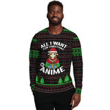 -Funny all-over-print unisex sweatshirt made of soft and comfortable cotton/polyester/spandex blend with brushed fleece interior. Each panel is individually printed, cut and sewn to ensure a flawless graphic that won't crack or peel. Mens womens Christmas pullover jumper ugly sweater print funny anime joke japanophile-